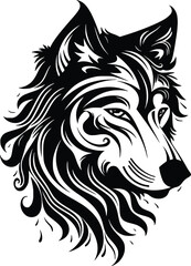 Obraz premium Wolf vector illustration Black and white, black on white background, isolated, logo, tattoo