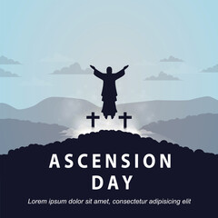 illustration of the day of the ascension of the lord jesus with jesus statue  symbol in the morning