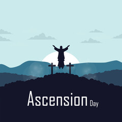 illustration of jesus ascension day with jesus statue symbol rising sun background