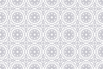Geometric pattern with floral. Seamless vector background in white and gray color, Simple ornament in lattice graphic art.