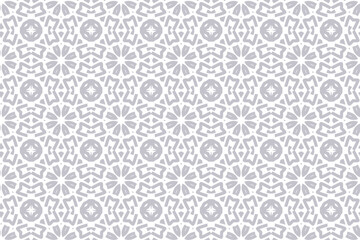 Geometric pattern with floral. Seamless vector background in white and gray color, Simple ornament in lattice graphic art.