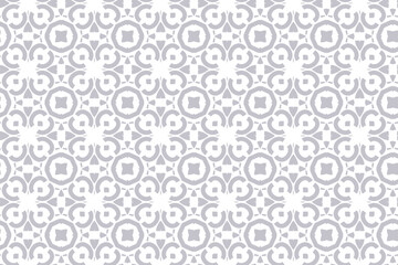 Geometric set of seamless patterns. White and gray vector backgrounds. Damask graphic ornaments