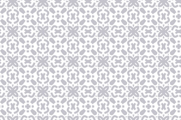 Fototapeta premium Geometric set of seamless patterns. White and gray vector backgrounds. Damask graphic ornaments