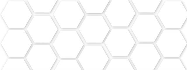 Abstract white background with hexagonal shapes and Surface polygonal pattern with glowing hexagons background. Hexagon concept design abstract technology background.