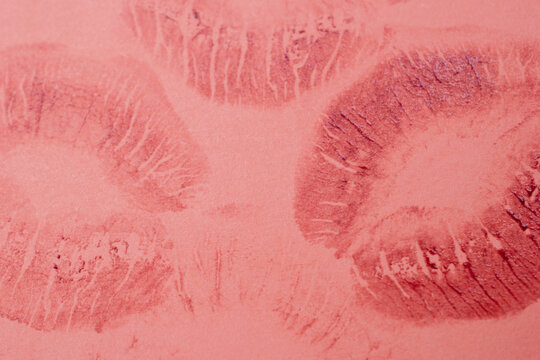 Photography of the imprint of red lipstick, kiss, beautiful red lips