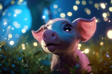 Pig In A Marvelous Backwoods At Sunset Generative AI