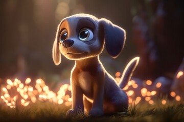 Puppy In A Marvelous Forest At Sunrise Generative AI