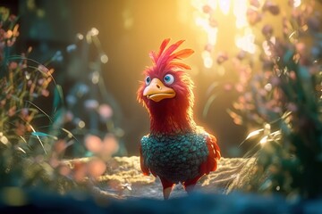 Fototapeta premium Rooster In A Marvelous Backwoods At Sunset Generative AI