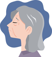 顔のシワを気にする高齢女性