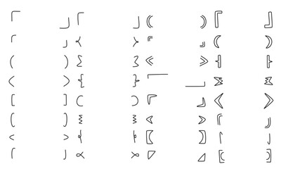 細い線で描かれた32種類の括弧のセット