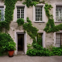 An old, crumbling courtyard house with ivy crawling up the walls3, Generative AI