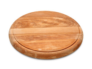 Round wooden board on white background