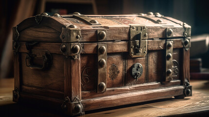 Treasure chest in the interior of an old baroque house.generative ai