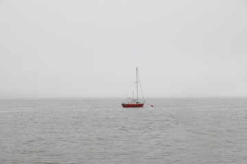 Fototapeta premium Picturesque view of calm river with boat