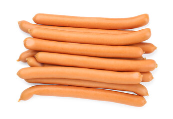 Fresh raw sausages isolated on white, top view. Meat product