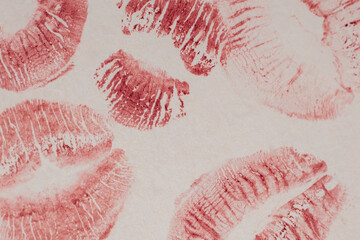 Photography of the imprint of red lipstick, kiss, beautiful red lips