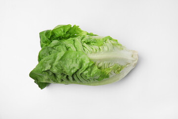 Fresh green romaine lettuce isolated on white, top view