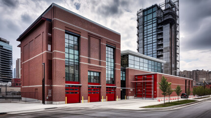 Fototapeta na wymiar Modern fire department building exterior architecture design. Generative AI