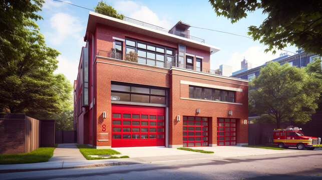 Modern fire department building exterior architecture design. Generative AI