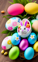 easter bunny and easter eggs, generative ai