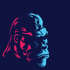 Gorilla minimalist logo. Simple vector design. Isolated with dark background.