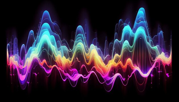 Generative AI, "Electric Waves": A Hypnotic and Energetic Image of Vibrant Neon Waves Moving and Pulsing Across the Canvas.