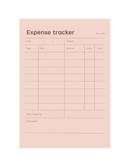 (Peach) Expense tracker Planner Template. Vector. 