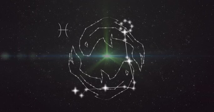 Animation of pisces star sign on clouds of smoke in background