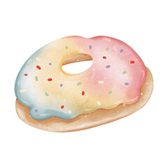 watercolor Doughnut or donut, sweet and dessert, Hand Drawn Illustration