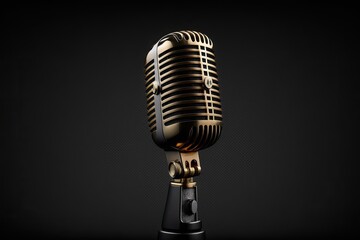 Studio audio microphone, with black background. Generative AI