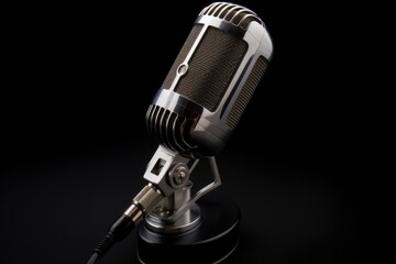 Studio desktop microphone, with black background. High quality generative AI