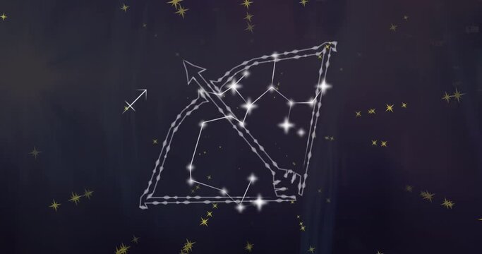 Animation of sagittarius star sign on clouds of smoke in background