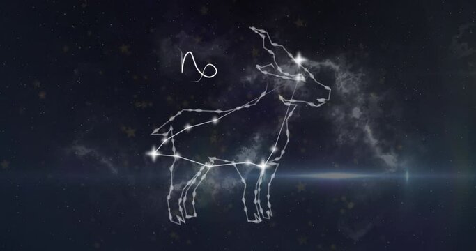 Animation of capricorn star sign on black background