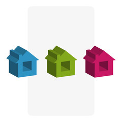 3d template with colored houses icons. Vector illustration.
