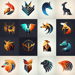 Vector Animals logos collection. Animal logo set. Geometrical abstract logos. Icon design