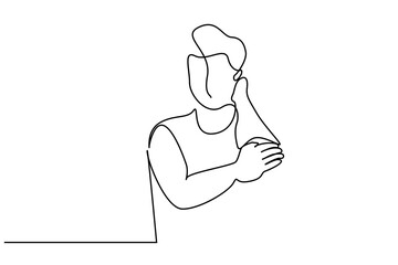 mature man thinking sitting calm line drawing