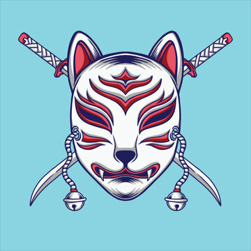 Traditional japanese kitsune mask vector icon illustration