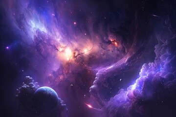 Fototapeta na wymiar purple galaxy universe background, generative ai 