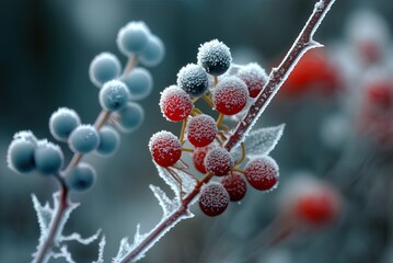 Framing the berries such that the frost is in sharp focus Generative AI - obrazy, fototapety, plakaty