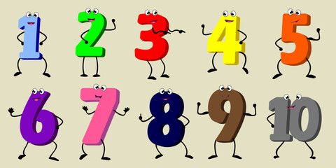 Set of cute cartoon numbers and math operation signs. Isolated on pretty colored background. colorful.