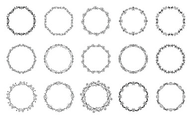 Obraz premium Luxury decorative circle vintage calligraphic frames and borders. Retro elegant ornamental frame, ornaments. Wedding frame, invitation card, menu, picture borders, deco dividers. Isolated icons vector