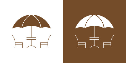 Umbrella Logo with Vintage Style in Linear Concept. Parasol Logo Design Template. Usable for Business and Branding Logos
