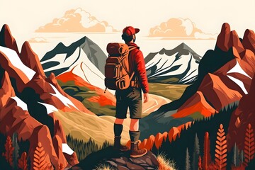 traveller on mountain created using AI Generative Technology