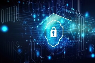 Cyber data protection cybersecurity concept. Padlock with technology background. Generative AI