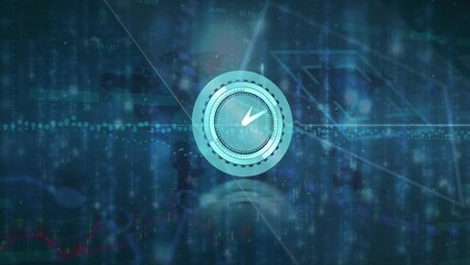 Animation of clock and cardiograph over data processing and world map - Powered by Adobe