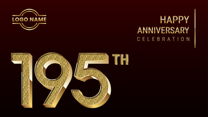 195th Anniversary template design concept with golden number. Vector Template