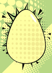 Comic book Easter banner with pastel green and yellow colored Egg. Comics abstract retro pop art style background poster.