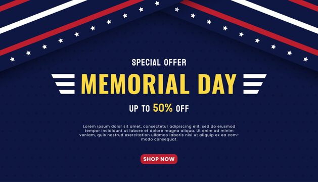 Special Offer Memorial Day. Memorial Day in USA Sale banner design template.
