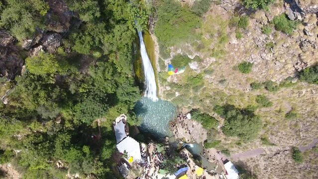 aerial shot by drone  of kefrida waterfalls