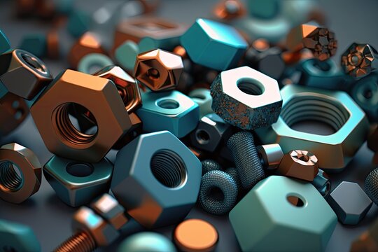 Colorful nuts and bolts background, generative ai